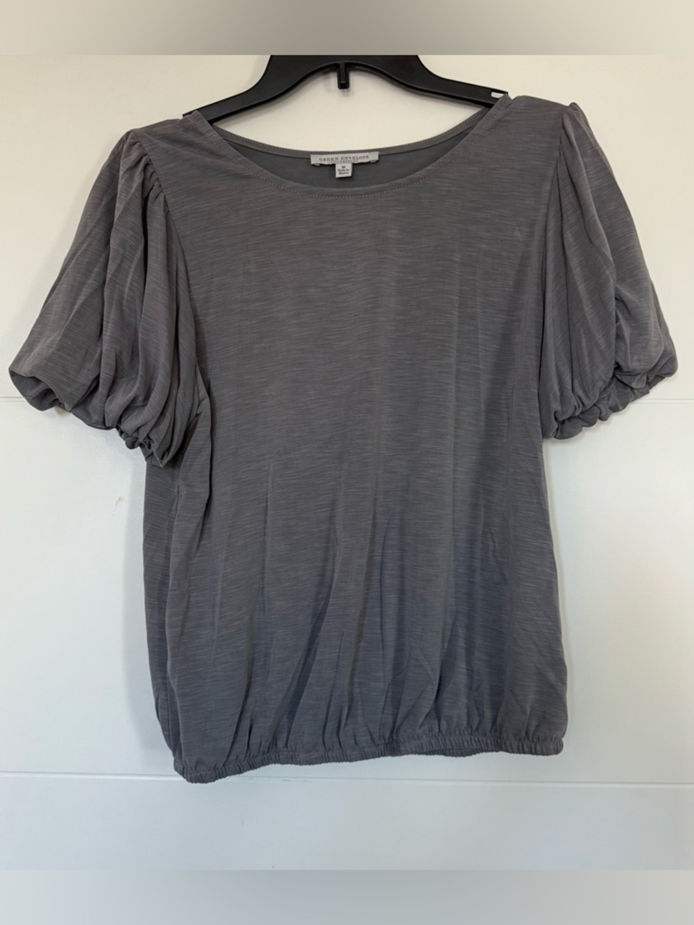 Eileen Fisher Charcoal Gray Puff-Sleeve Crewneck Top